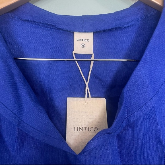 Lintico 100% Linen V Neck Short Sleeve Shirt Sierra Royal Blue Size XS - Picture 4 of 6